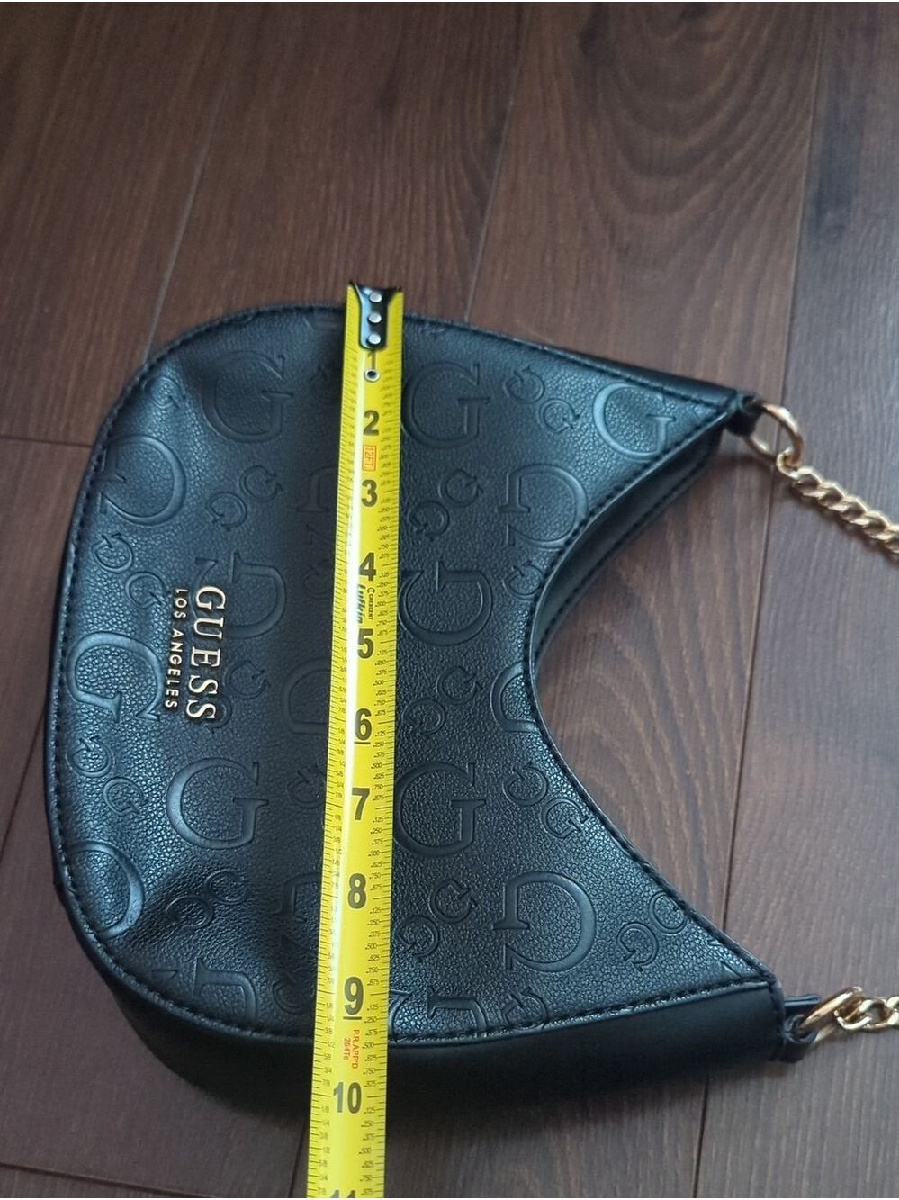 GUESS Black Embossed Logo Shoulder Bag with Gold Chain - Picture 10 of 12